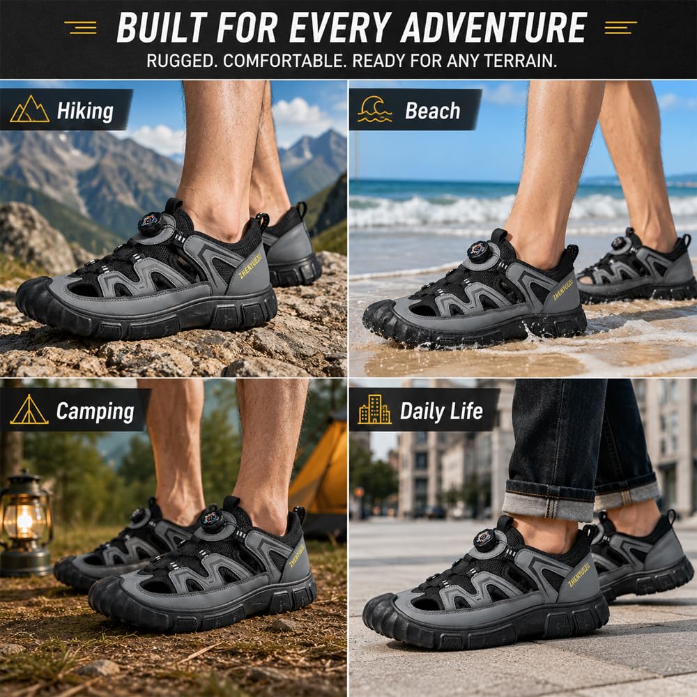 Hixingo Sandali Uomo Estivi Trekking,Casual Sandali Sportivi Outdoor con Lacci Girevoli Antiscivolo Leggeri Scarpe da Trekking Traspiranti per L'Estate