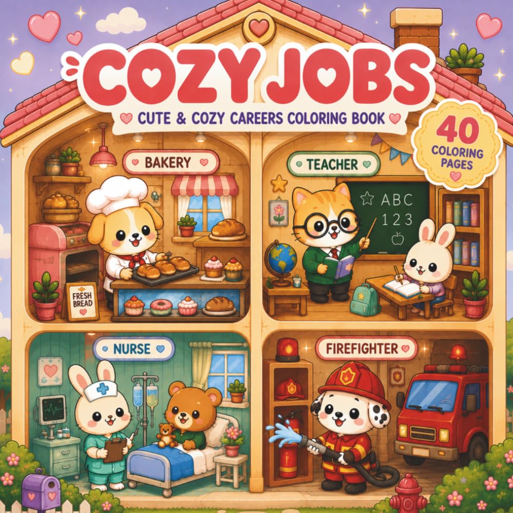 Cozy Jobs: Cute & cozy careers coloring book