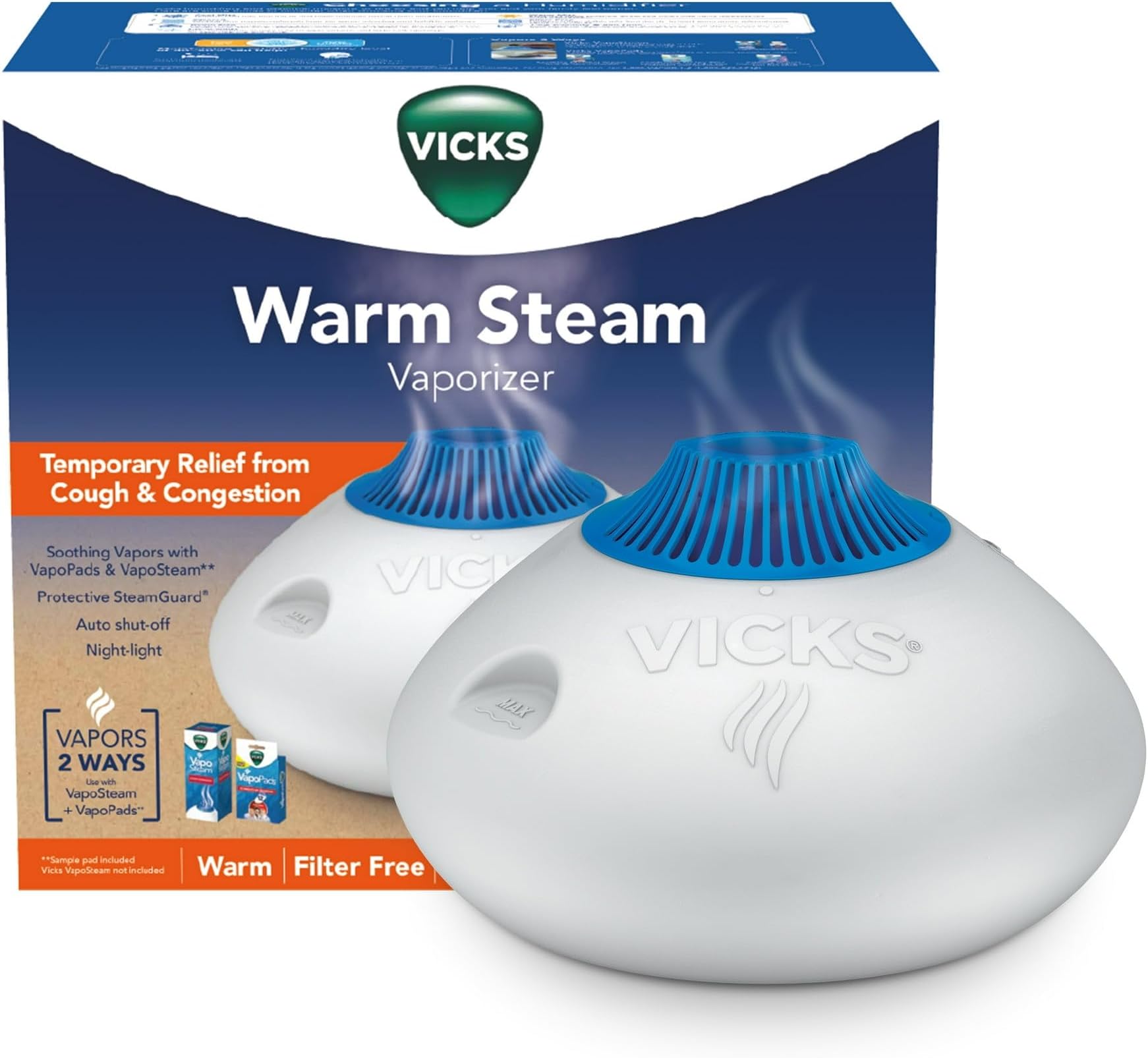 Warm Steam Vaporizer & Humidifier 1.5 Gallon Tank for Small and Medium Rooms, Night Light, Works with VapoPads and VapoSteam