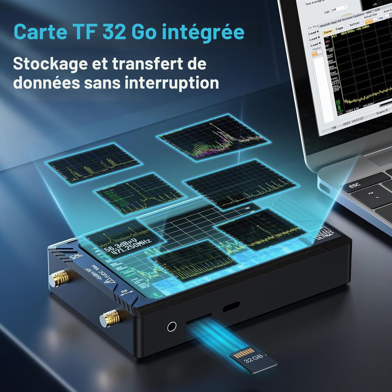 AURSINC Tinysa Ultra+ ZS407 Mesureurs d'ondes Analyseur de spectre portable 2 en 1 générateur de signaux RF 100 kHz à 900 MHz MF/HF/VHF/UHF Entrée HW V0.5.4 4,0"