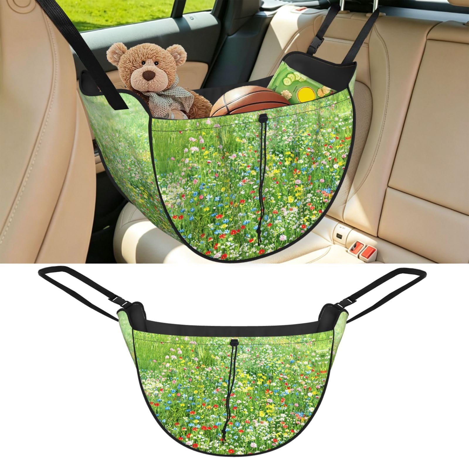 Cntdbu Black Wildflower Meadow Car Seat Organizer-Backseat Storage Bag For Travel