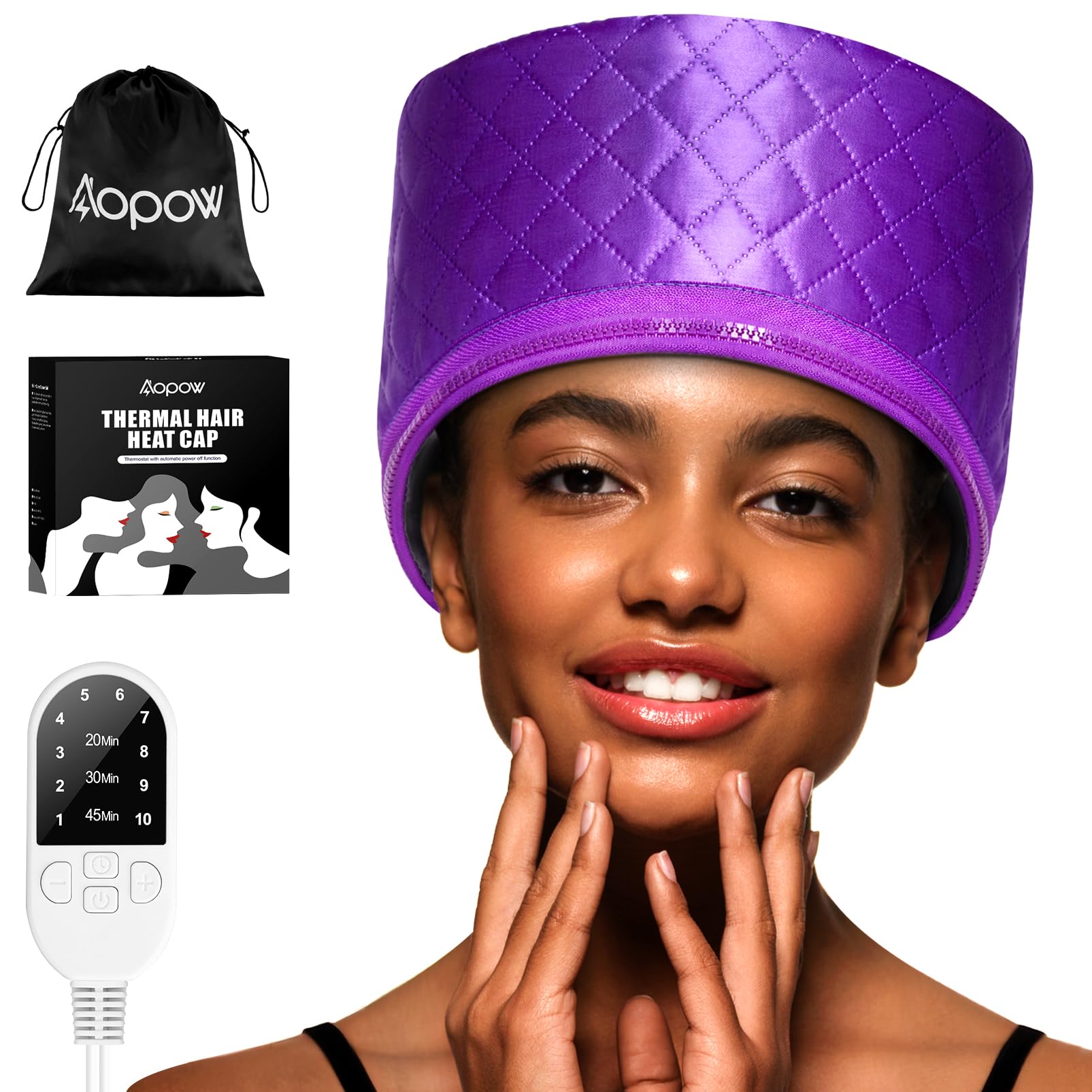 Thermal Steam Cap for Natural Hair Treatment: 10-Level Heating Cap for Deep Conditioning and Hair Steaming - Quick Heat-Up, Purple