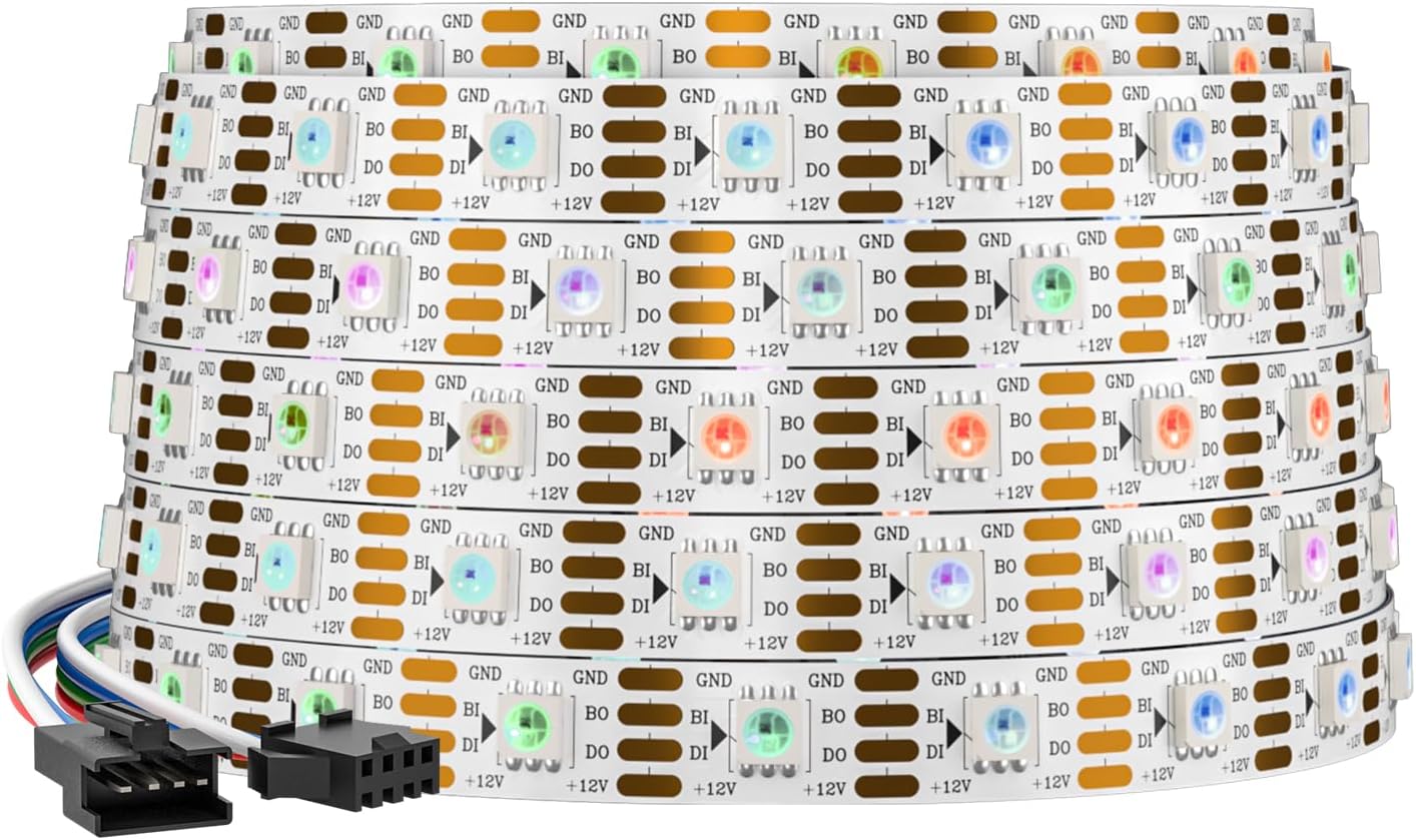 SEZO WS2815 ECO(Upgraded WS2812B) LED Strip Light 16.4FT 300 Pixels Dual Signal Individually Addressable RGB Flexible 5050 SMD IP30 Non-Waterproof DC12V White PCB (No Adapter or Controller)