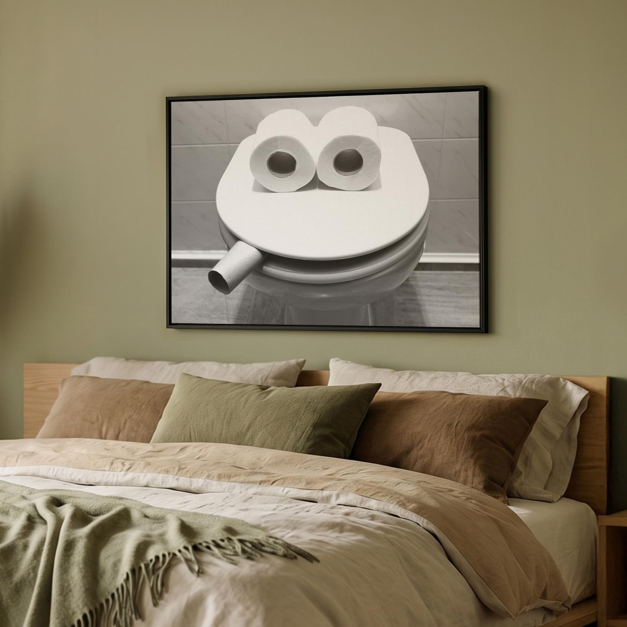 OnlyWow© Gemälde Mit Rahmen 80x60 cm Wohnzimmer Deko Modern Wandbild Kunstdruck auf Leinwand Bild Room Decor Geschenke WC - Toilettensitz - Lustig - Toilette