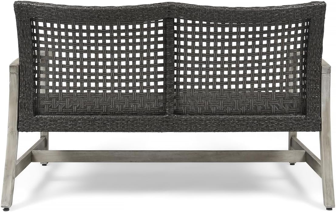 Classic Grey Wood & Wicker Loveseat - Patio Sofa for Relaxing