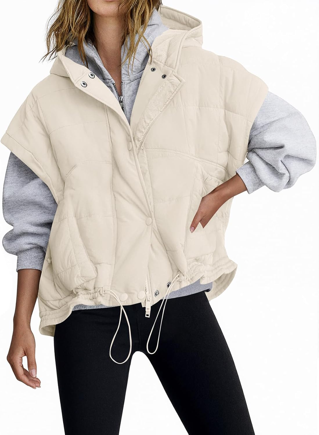 Tankaneo Womens Oversized Hooded Quilted Puffer Vest Cap Sleeve Warm Trendy Jackets Padded Outerwear Coat