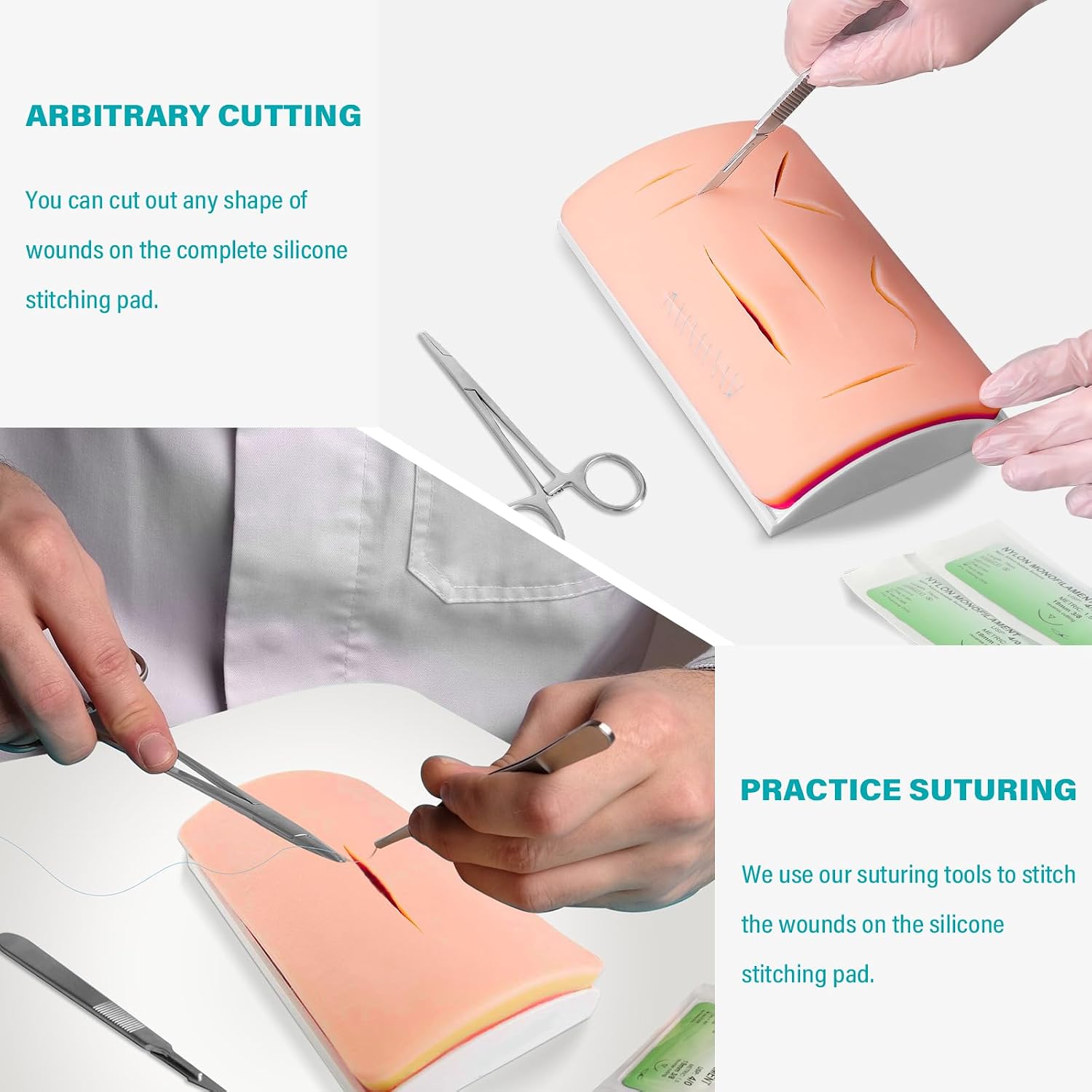 Advanced Version Three-Layer Silicone Skin Simulation with Realistic Texture for Suture Practice