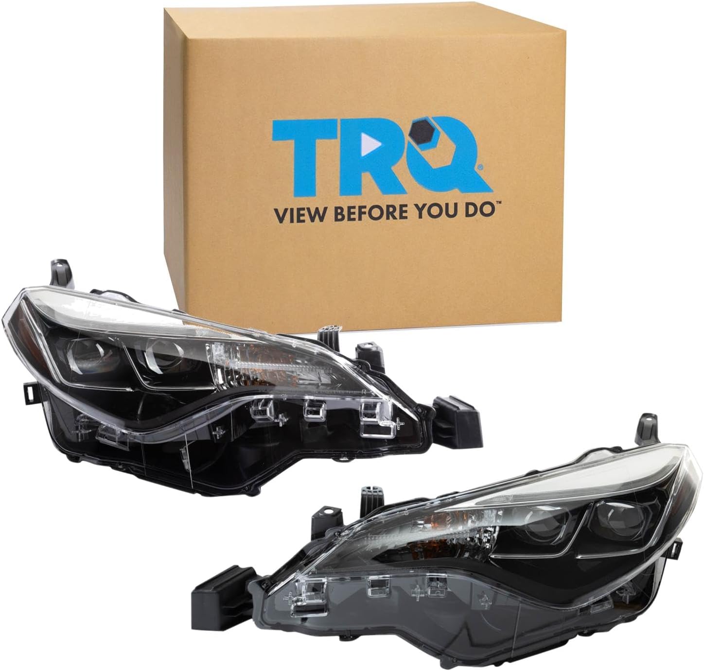 TRQ Headlight Assembly Set Headlights Driver & Passenger Side Compatible with 2017-2019 Toyota Corolla TO2502250 TO2503250