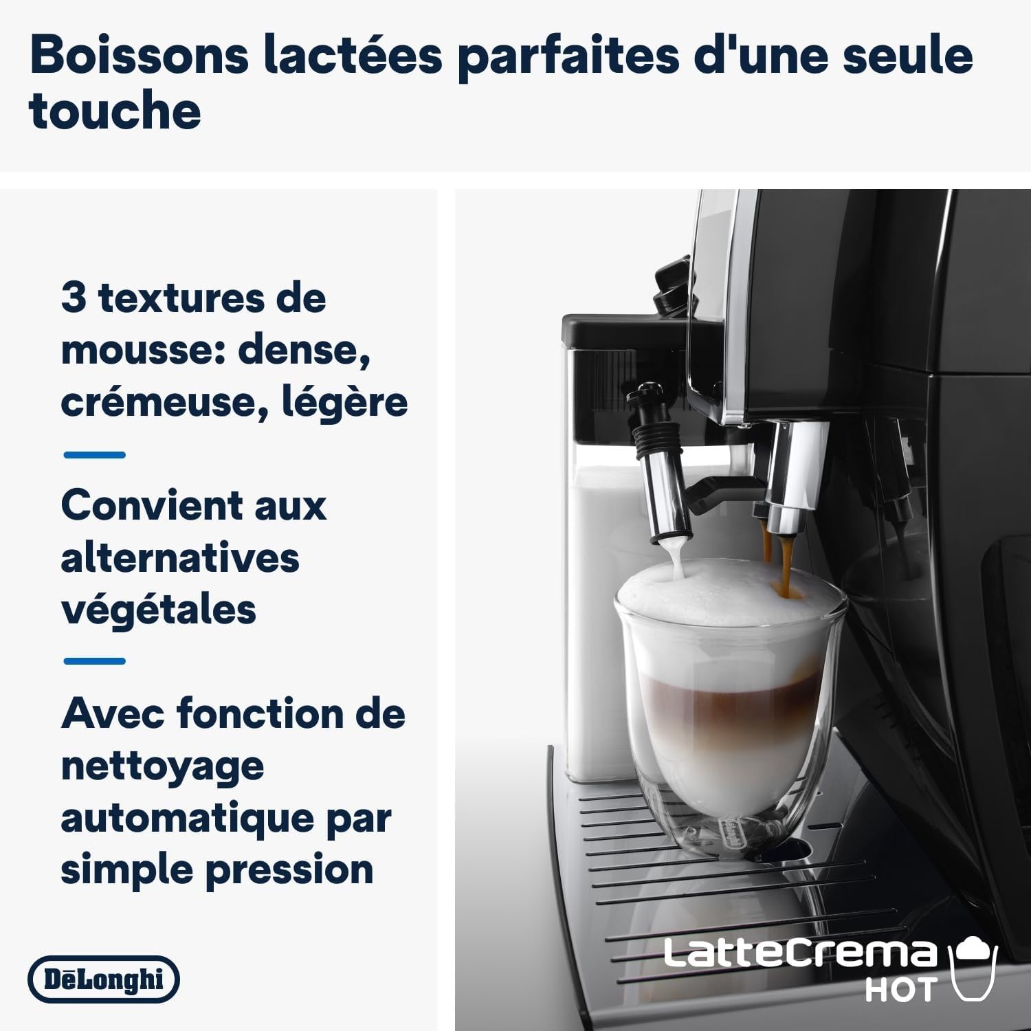 De'Longhi Dinamica Plus ECAM382.70.B, Machine Automatique à Café en Grains, Cafetière avec Technologie LatteCrema, Machine Espresso avec 18 Recettes, Écran TFT 3,5", 1450W, Noir