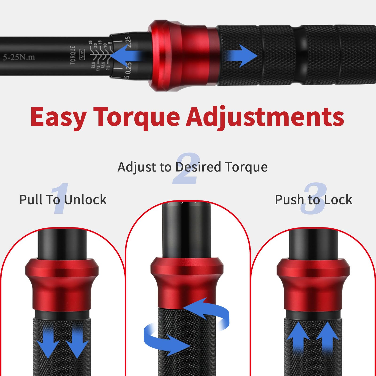AEROFORCE Chiave dinamometrica 1/4" con inversione direzionale doppia a 72 denti (5-25 NM)