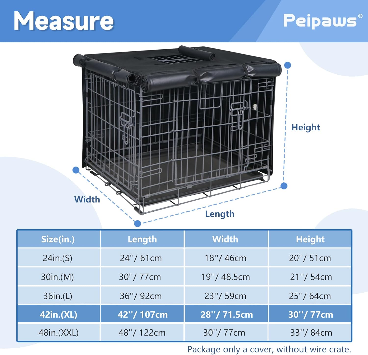 Dog Crate Cover 42 Inch - Three Doors Waterproof Dog Kennel Cover, 600D Oxford Fabric Cage Covers with a Water Bottle Nozzle, Allowing Dogs to Drink Water at Any Time. Black (Cover Only)