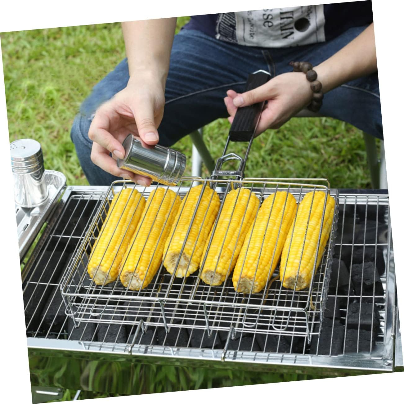 BESPORTBLE Folding Stainless Steel BBQ Grill Rack for Outdoor Barbecue Portable Cooking Tool for Fish and Chicken Sturdy and Easy to Clean Barbecue Accessories