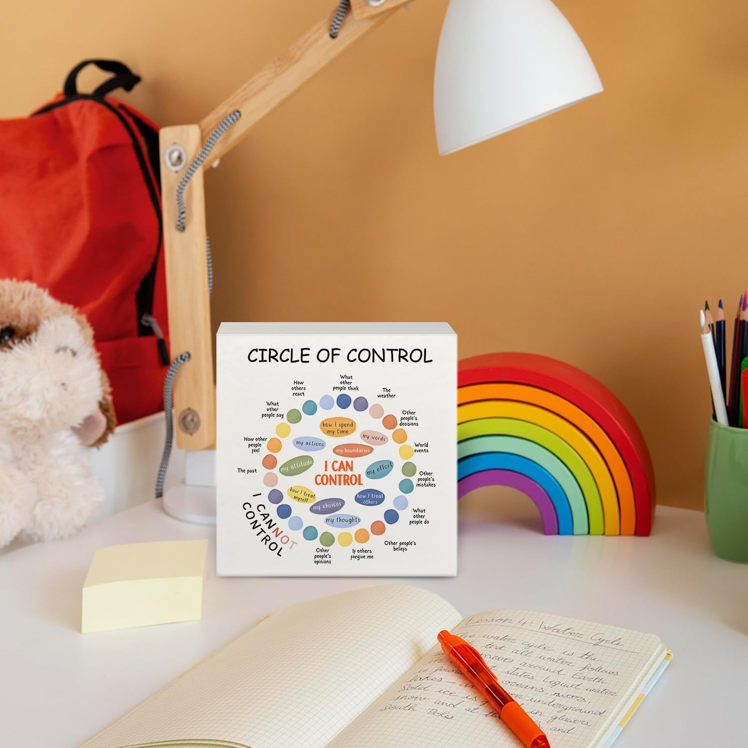 Mental Health Decor, Circle of Control Mental Health Wooden Box Sign, Inspirational Mental Health Wood Signs for Therapist Office Counselor Office Classroom Desk Shelf Table Decor, 5x5 Inch - Image 2