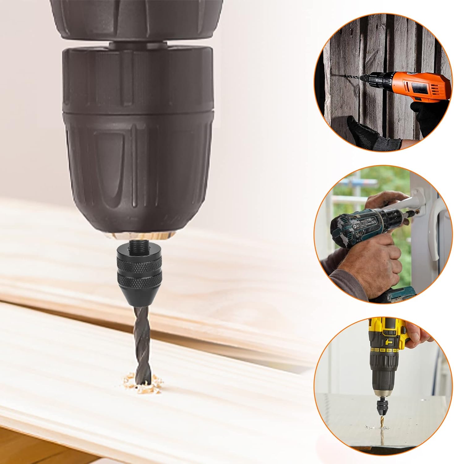 SUNJOYCO Drill Chuck for Impact Driver, 1/4" Hex Shank Power Drill Chuck Adapter Drill Converter Adapter (0.3-6.5mm,0.3-6.5mm, 2pcs) - - 