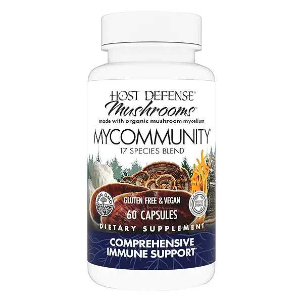 Host Defense MyCommunity Capsules - 17 Species Blend Mushroom Supplement for Immune Support - Herbal Aid with Lion's Mane, Reishi. Chaga, Cordyceps, Turkey Tail & More - 60 Capsules (30 Servings)* 1