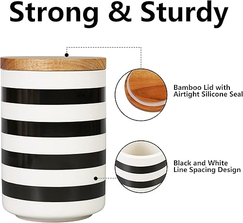 Miniatura 4 de Juego de 3 recipientes de cerámica Sunddo para encimera de cocina con tapa de bambú para café, azúcar y té