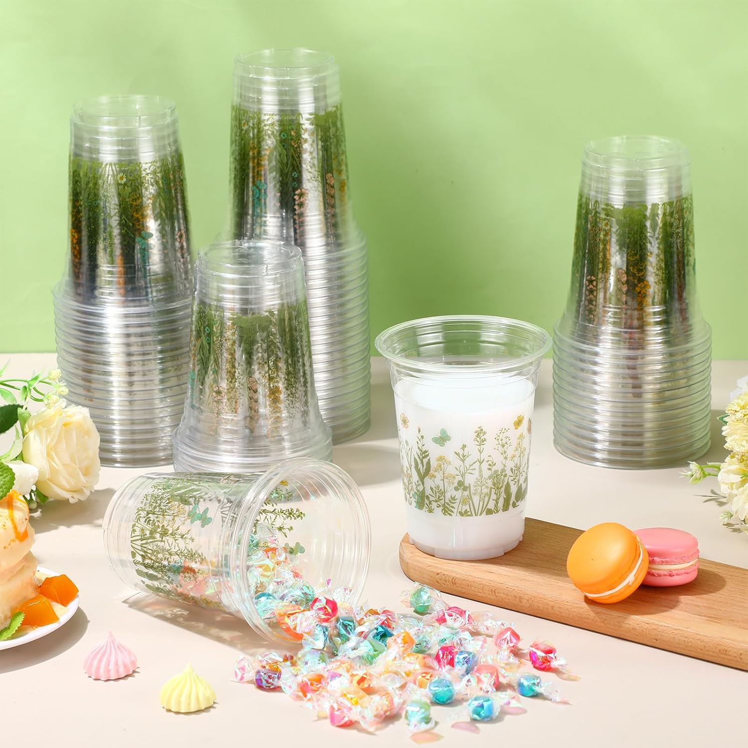 Hushee 60 Pcs Floral Cups with Spring Summer Fall Flower 16 oz Wildflowers Plastic Disposable Drinking Cups for Summer Spring Autumn Birthday Baby Shower Party Supplies(Wildflower) - Image 6