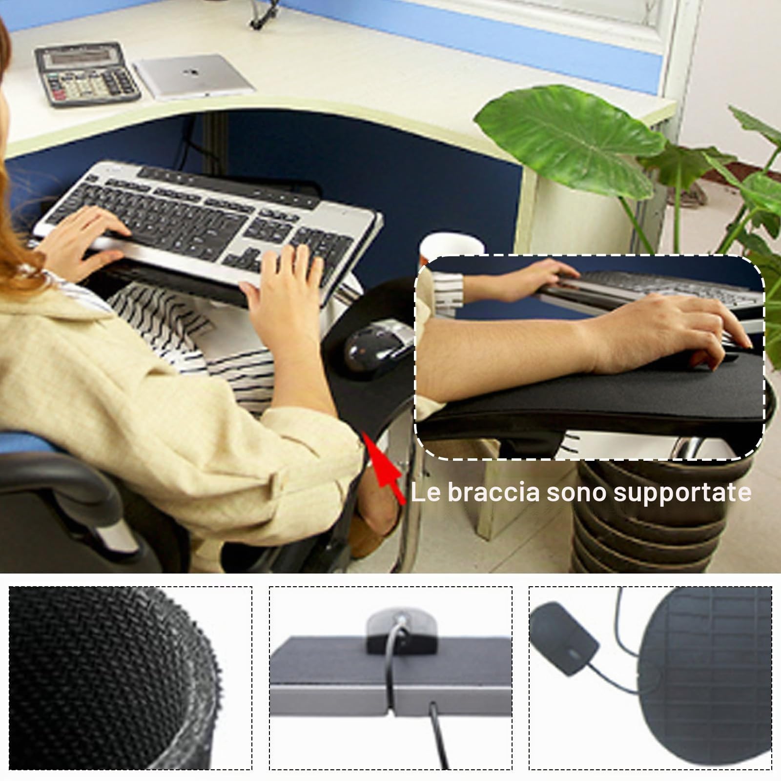 Supporto Per Tastiera, Vassoio Per Tastiera Morsetto Per Sedia Regolabile A 360° Con Tappetino Per Mouse Ventola USB Morsetto Per Albero Della Sedia In Acciaio Inossidabile Supporto Per Tastiera Pigro