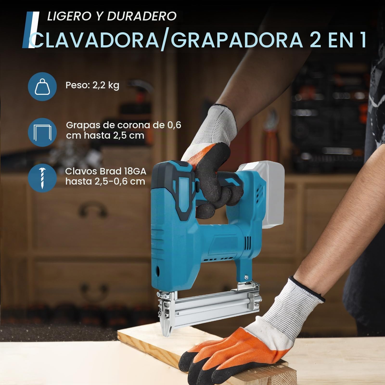 Pistola de clavos compatible con Makita de 18 V batería de litio | Grapadora de uñas inalámbrica, 2 en 1 Clavadora bateria Grapadora eléctrica Inalámbrica con 1000 clavos y 500 grapas