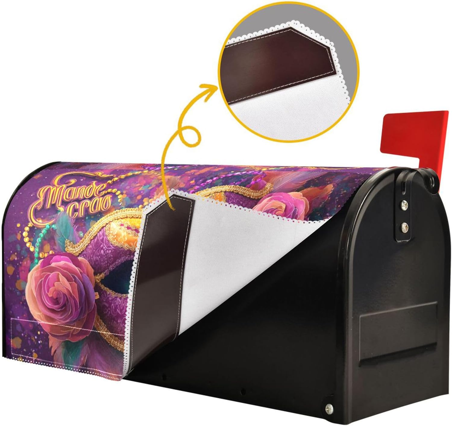 Vdsrup Mardi Gras Mask Mailbox Covers Magnetic Carnival Day Beads Mailbox Cover Wraps Standard Size 18" X 20.7" Post Letter Box Cover Garden Decorations