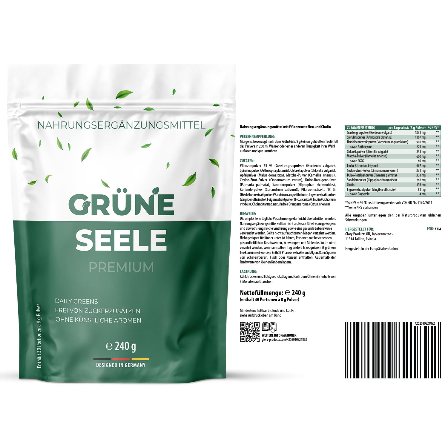Grüne Seele Premium Pulver | Für Ihree körperliche Balance | Premium Qualität | 240g Inhalt