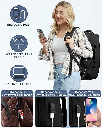 Miniatura 5 de Mochila de viaje, mochila grande de 50 L expandible aprobada por aerolíneas, Negro, 17-inch, Mochilas de viaje