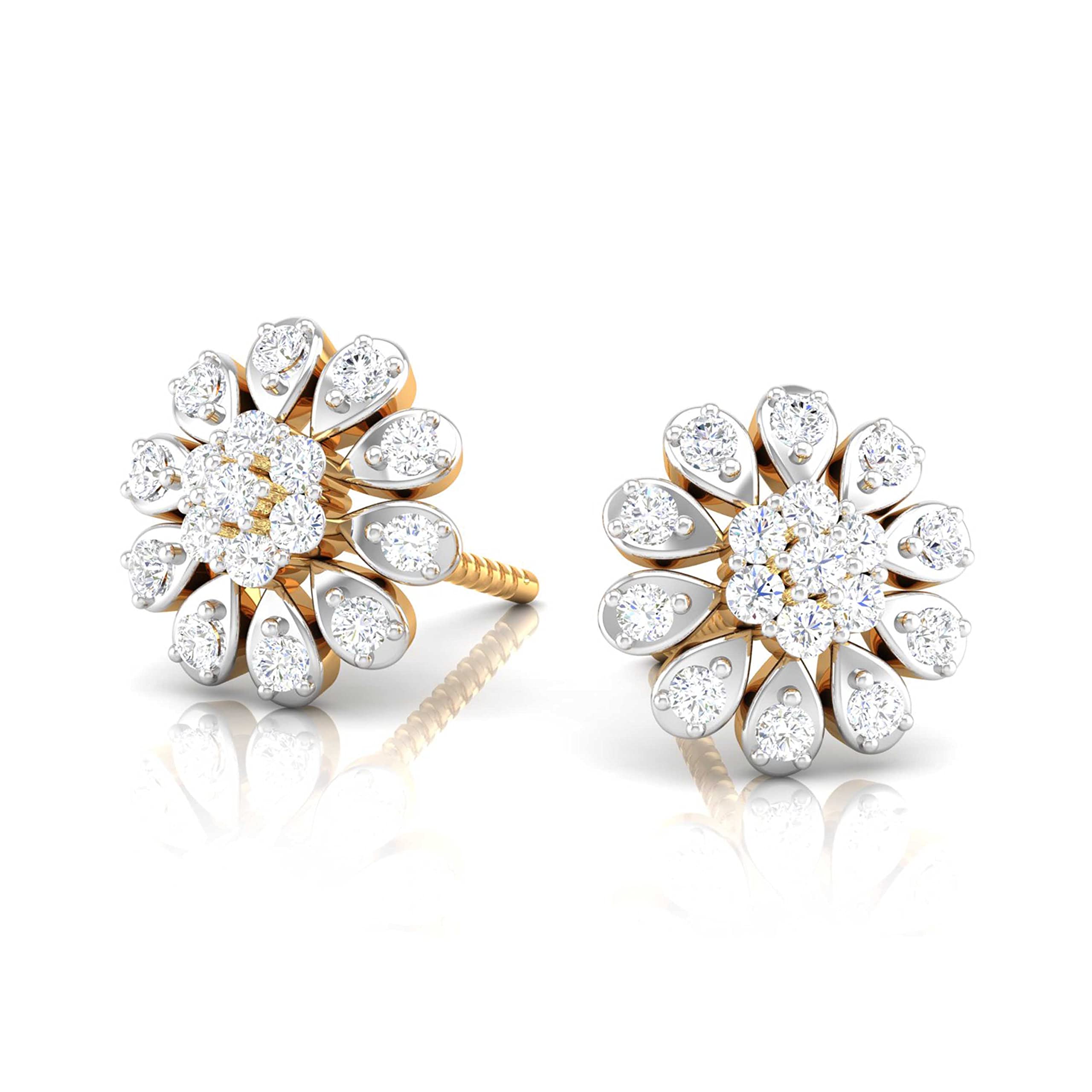 SPARKLE0.26CT IJ-SI 14 Karat Gold Sunflower Soignée Diamond Ear Studs For Women