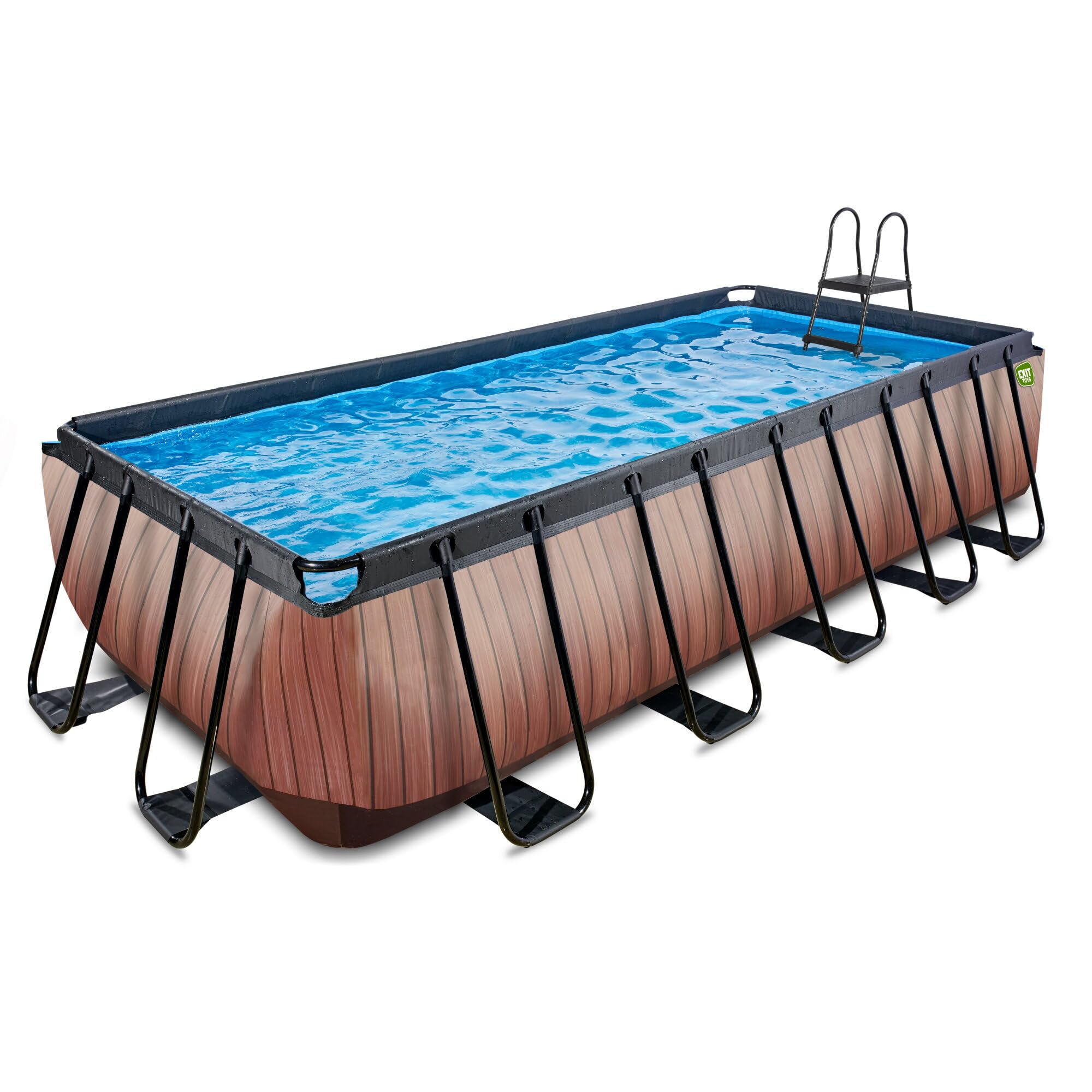 EXIT Toys Wood Pool - 540x250x122cm - Piscina de Marco Rectangular Grande con Bomba de Filtro de Cartucho - Piscina Extra Profunda - Marco Robusto - Incluye Escalera de Piscina - Diseño Único - Marrón