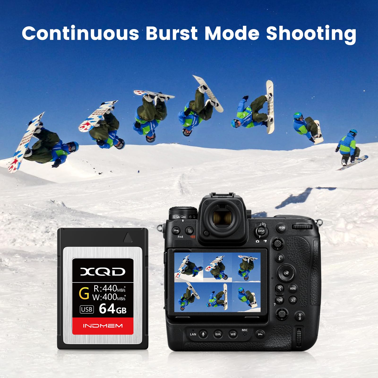 INDMEM 64GB XQD Card Tough MLC XQD 5X Flash Memory Card High Speed G Series (Read 440MB/s and Write 400MB/s)
