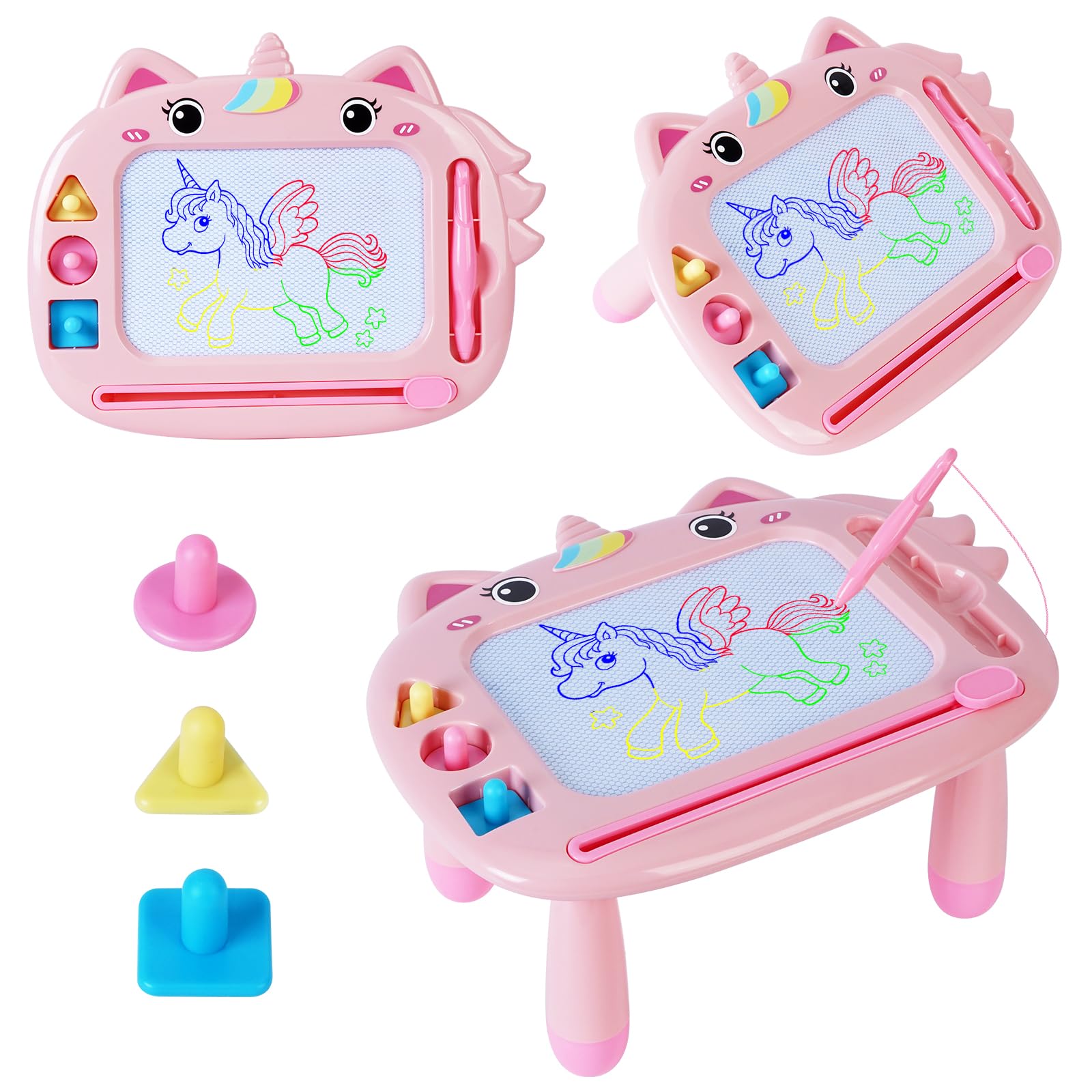 Lavagna Magnetica per Bambini, 4 Colori Tavoletta Grafica con 3 Francobolli e 1 Penna Portatile Cancellabile Lavagna Magica Scrittura Tablet 1-5 Anni Giocattoli Educativi Regalo per Ragazzi e Ragazze