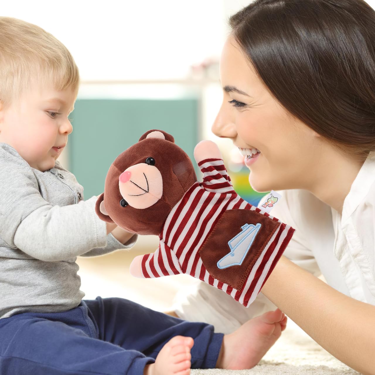 FRCOLOR Stuffed Animal Hand Puppets Plush Toy Cute Cartoon Bear Puppet for Boys and Girls Parent Boy Girl Interaction Storytelling in Classroom - Image 2