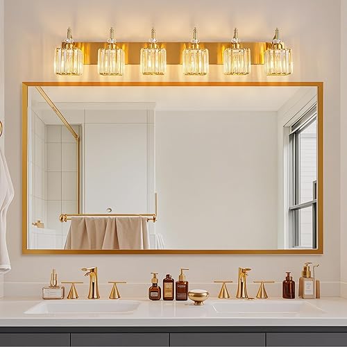 Miniatura 7 de Luces de tocador de cristal 6 luces doradas modernas para tocador de baño sobre espejo