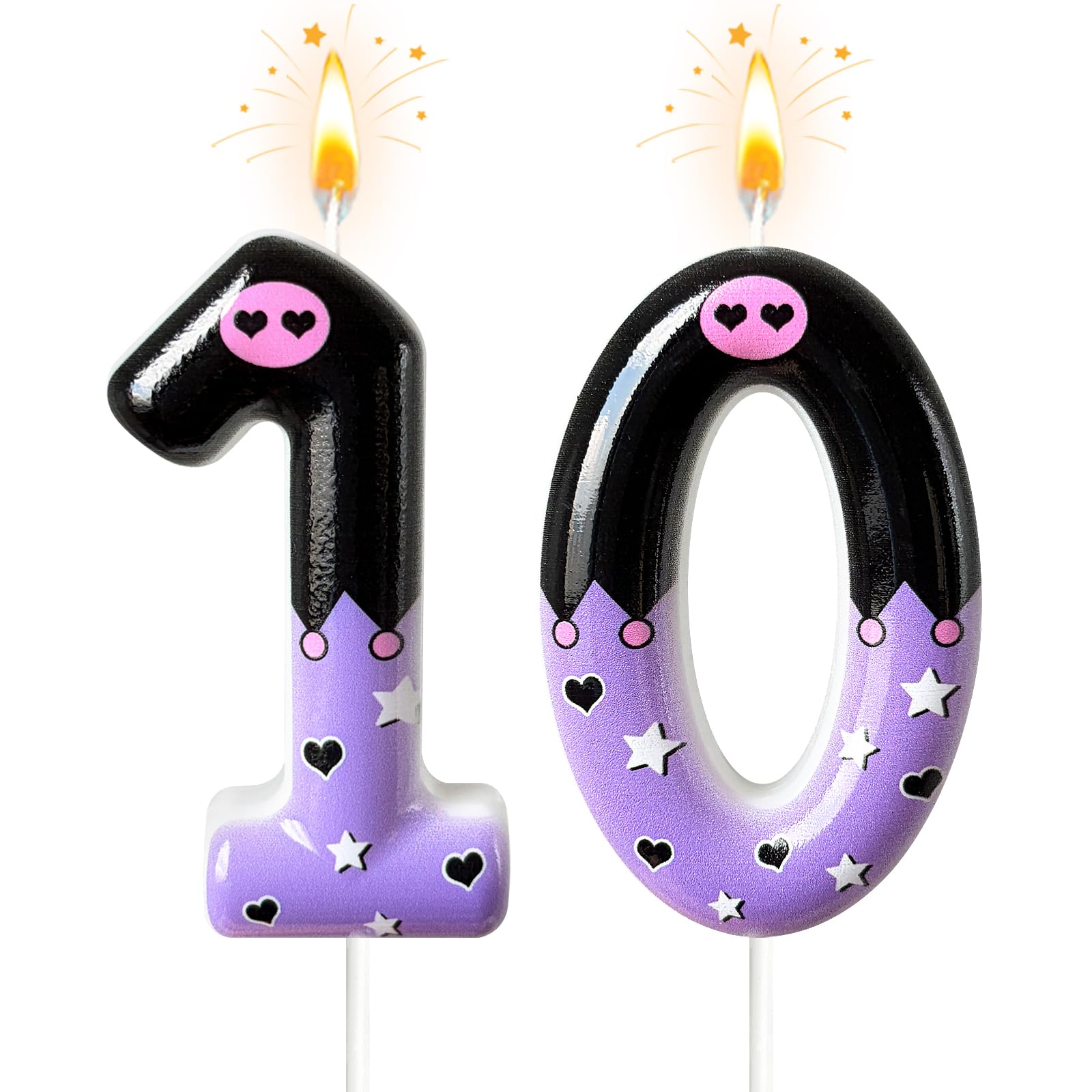 Photo 1 of Jinrea Birthday Number Candles, Cartoon Theme, Purple & Black, Number 10