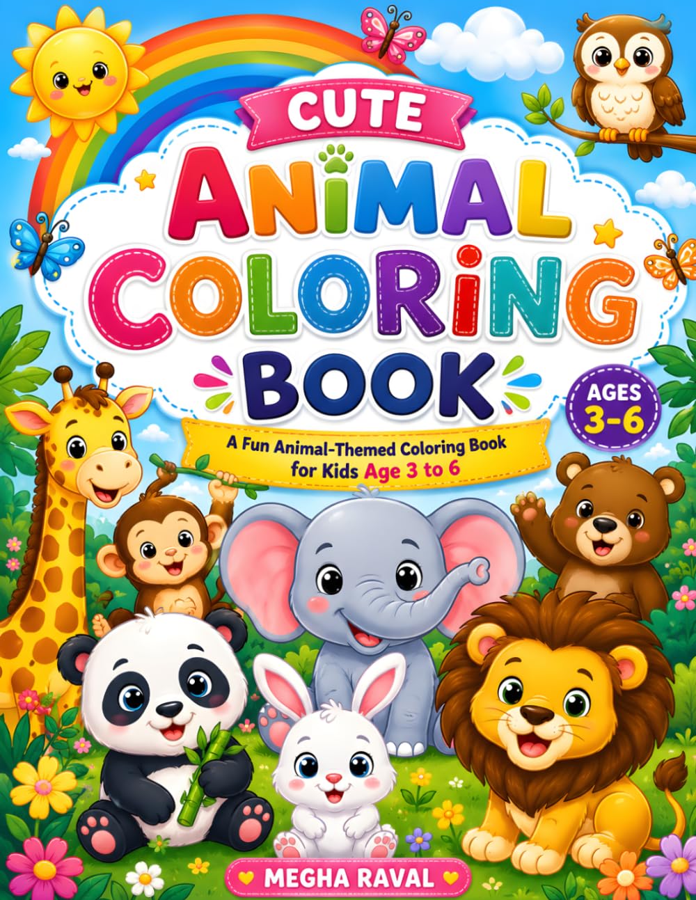 Cute animal coloring book: Fun and Easy Animal Coloring Pages for Toddlers and Preschoolers | Cute Zoo, Farm, Jungle, and Pet Animals