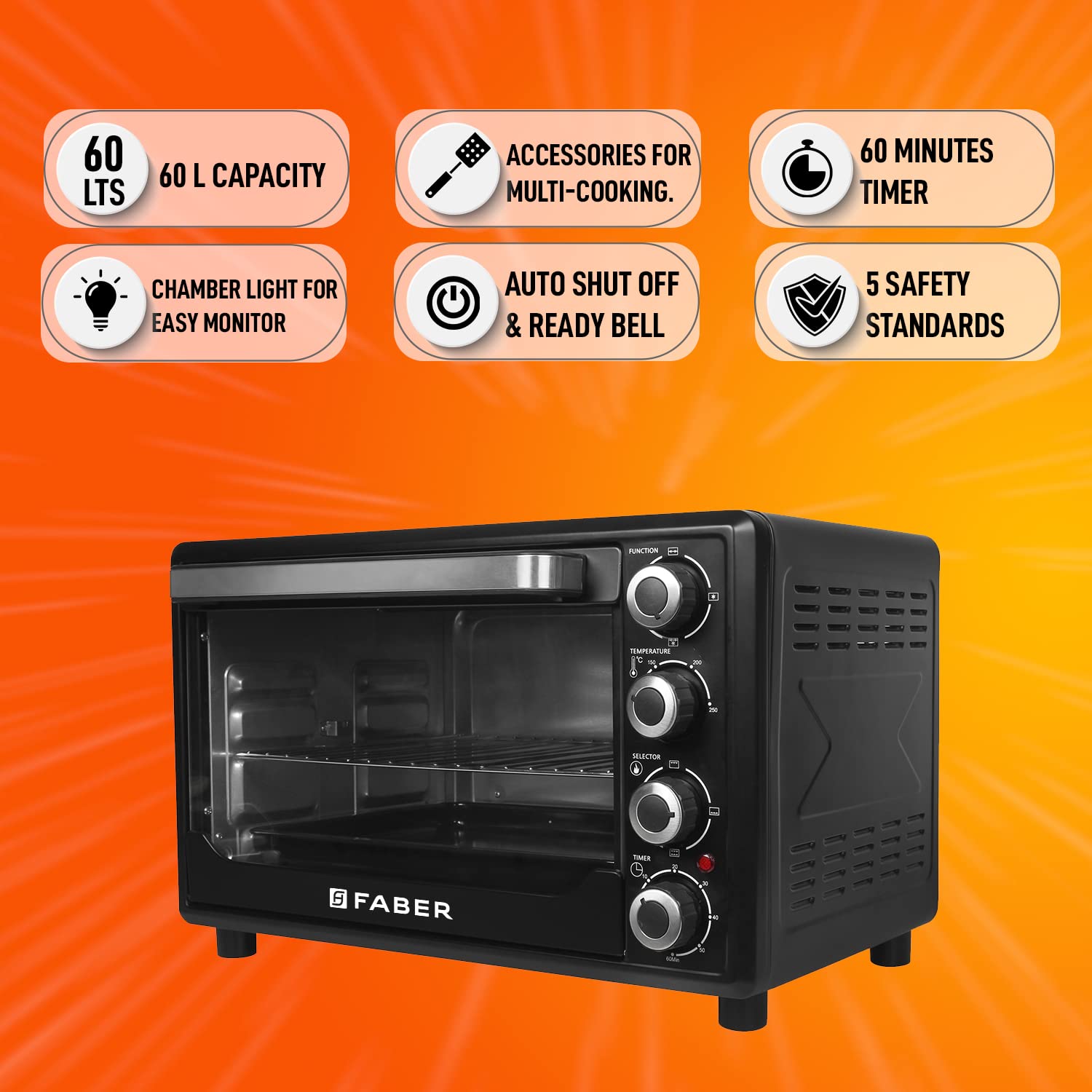 Faber 60L Oven Toaster Grill - Bake, Toast, Roast! -10