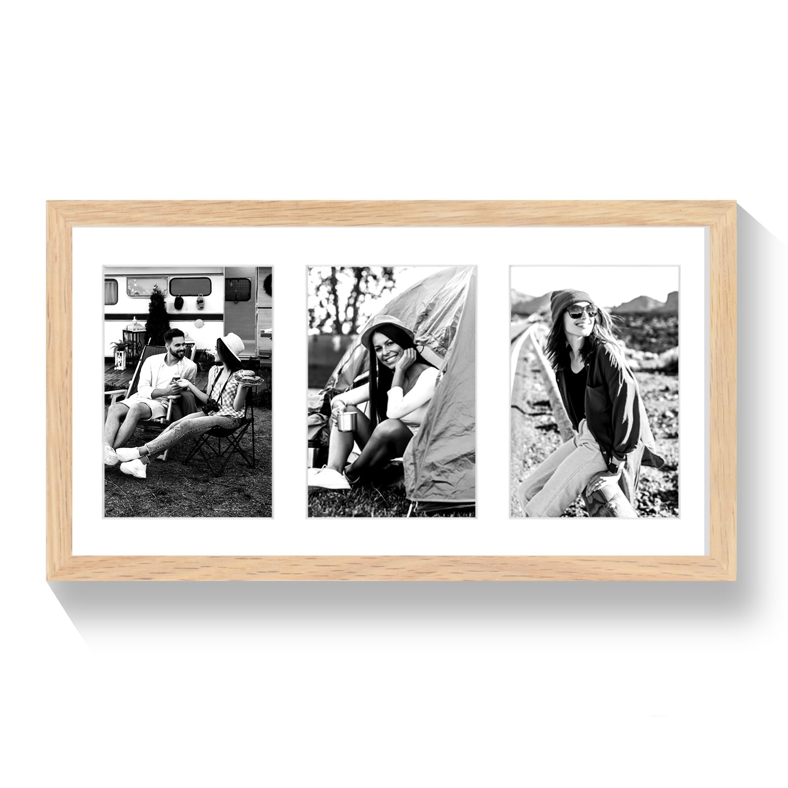 9x18 Oak Wood Picture Frame - 9x18 Photo Frame with Mat Display 3Pcs 5x7 Photos, 5x7 Picture Frame Wood, Natural Solid Wooden Picture Frames for Wall Art Photo and Prints(1 Pack, Beige)
