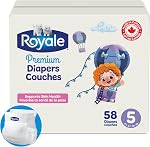 Royale Premium Diapers, Size 5 (27+ lbs), 58 Count, Disposable Baby Diapers
