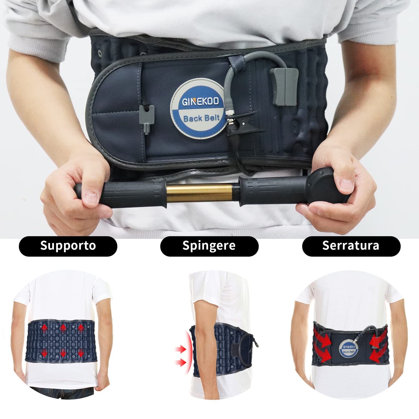 Cintura di Trazione Aria Lombare, Supporto Schiena Contro Mal di Schiena | Cintura decompressione lombare gonfiabile, riduce pressione colonna, allevia dolori schiena, Blu Navy (73,7-124,5 cm)