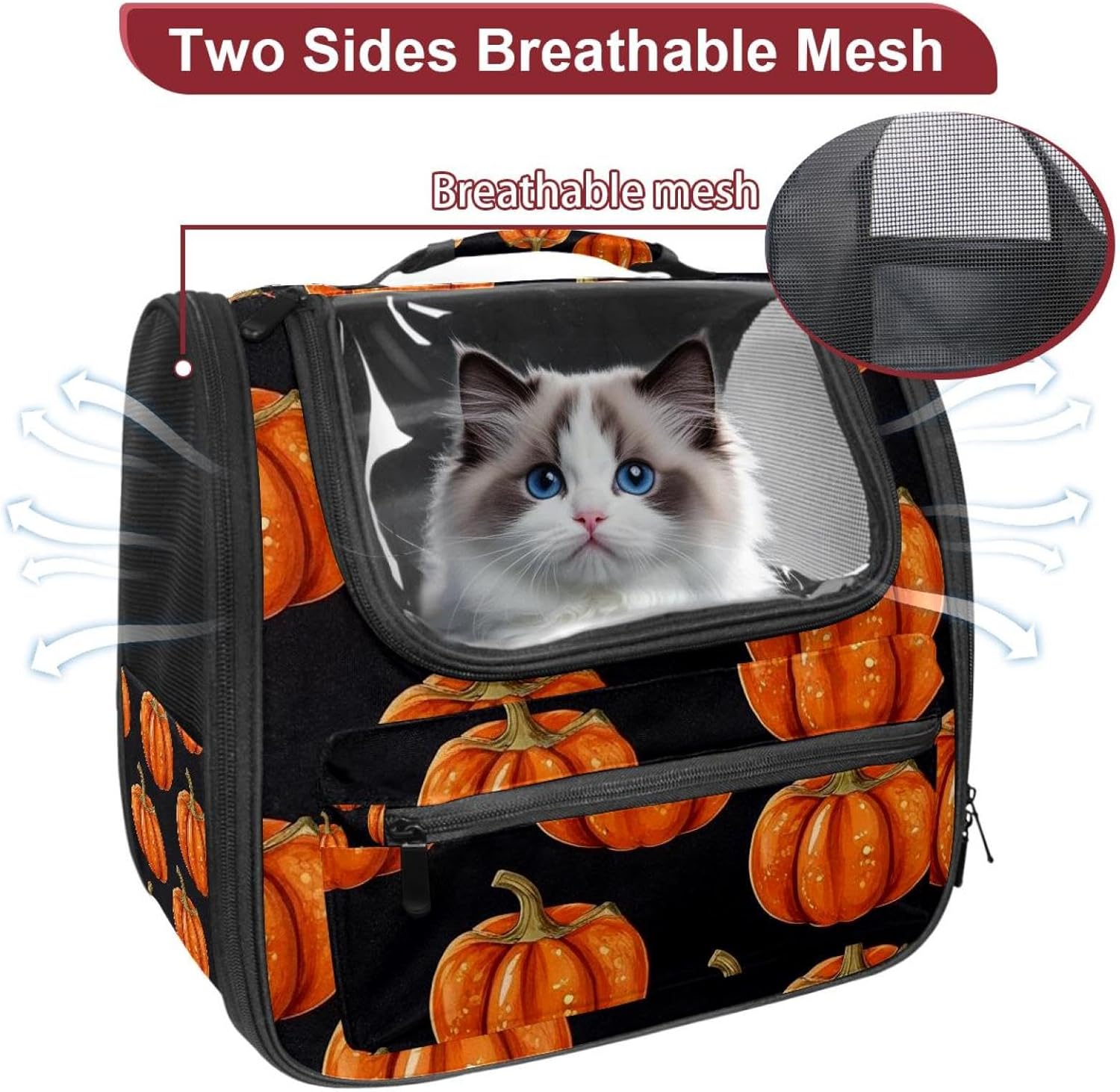 Portable Travel pet Backpack Carrier Hamster Bag Small Dog cat Carrier Breathable Hang Bag, Helloween Pumkins 2_178