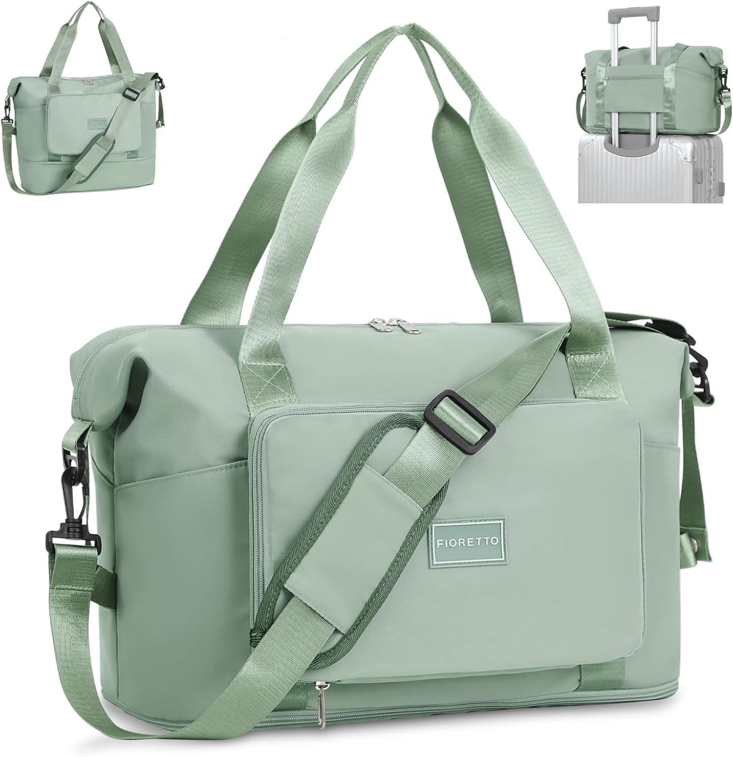 FIORETTO Designed for Ryanair Cabin Bags 40x20x25 Underseat Convertible Cabin Bag 45X36X20 for New Easyjet, Foldable Carry On Travel Weekend Overnight Duffle Hospital Hand Luggage Bag for Women Green