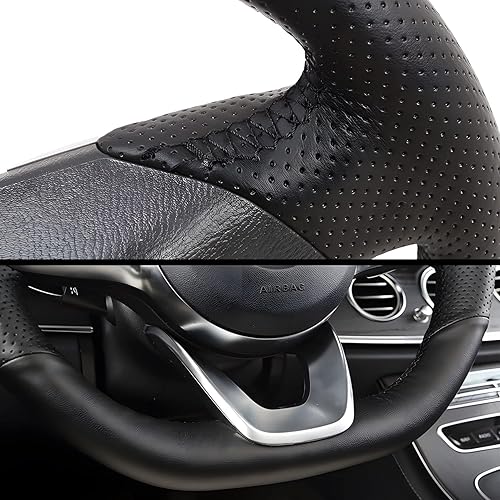 Miniatura 9 de Funda para volante cosida a mano para Mercedes Benz A W177B W247C W205E W213S W222CLA C118GLE V167CLS C257GLC C253G W463 2018-2021 Protección