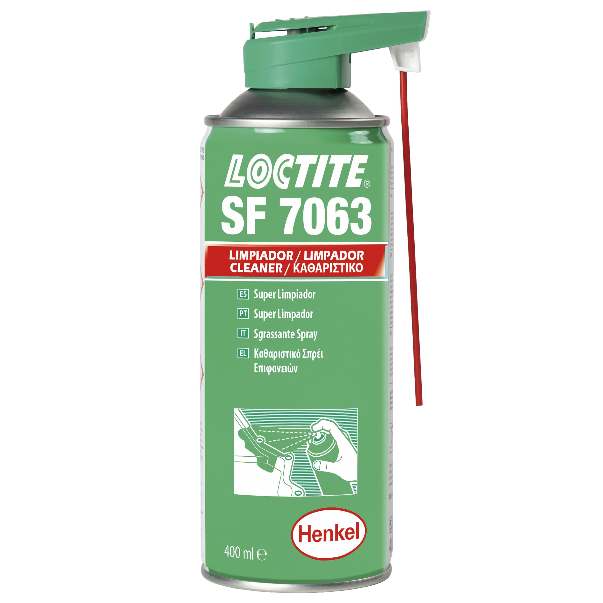 Loctite SF 7063, Pulitore Multiuso per Parti, Pulitore Universale Adatto Prima di incollaggi e sigillature, Sgrassatore Senza residui, 1 flacone Spray da 400ml