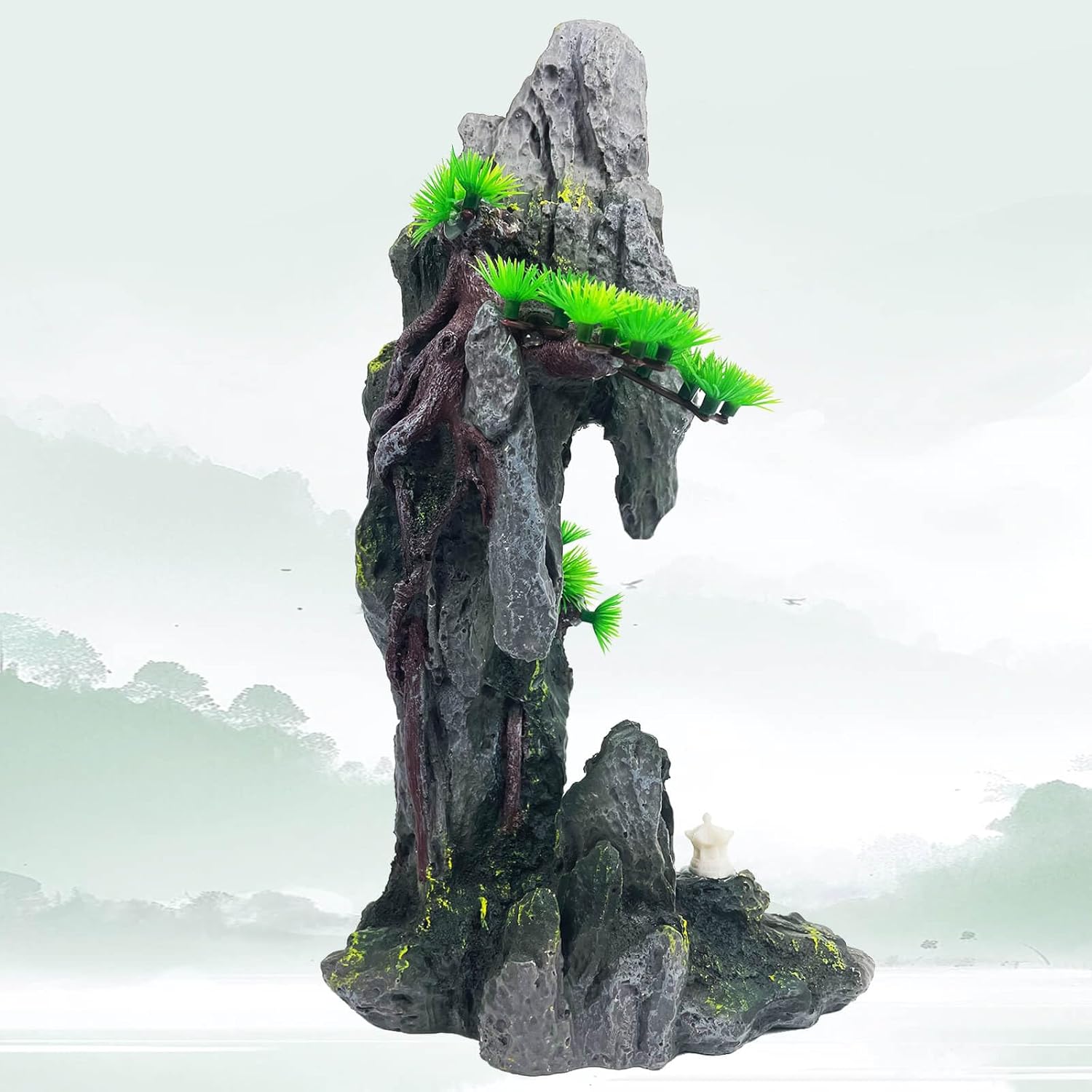 Aquarium Decoration Extra Large and Tall for Fish Tank Rock Thematic Ornaments Aquarium Mountain View Stone Ornaments Aquarium Decor Tree House Cave Fish Tank Decoration - Extra Large