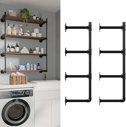 Vista 11 de Soportes de Tubo para Estantes Industriales de Montaje en Pared, Estantería Abierta de Tubo Negro para Cocina, Soportes de Estante Flotante