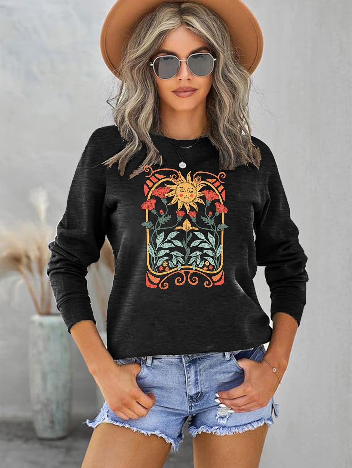 Vintage Wildflowers Sweatshirt Women Boho Floral Casual Long Sleeve Printed Flowers Shirts Pullover Tops - Image 2