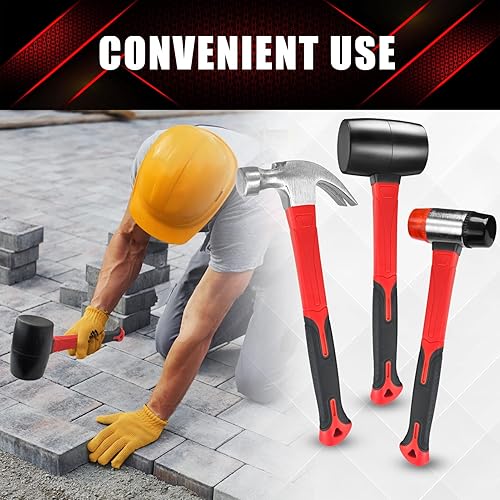 Miniatura 8 de YIYITOOLS Juego de martillos de 3 piezas, mazo de goma de 16 onzas, martillo de garra de 16 onzas y martillo suave de doble cara de 1.575 in con