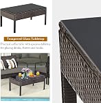 DORTALA Ensemble de meubles de patio en osier 4 Pièce, Ensemble de Conversation de Rattan tout-temps avec Table en verre trempé, Siège d'amour, Coussins, Table d'extérieur et Chaises pour Balcon, Porc, Cour arrière, Deck, Brun