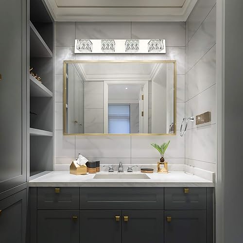 Miniatura 7 de ZUZITO Lámpara de tocador de baño con 4 luces, luces modernas de cristal para baño, regulables de 24 W, luces LED cromadas sobre el espejo, luz