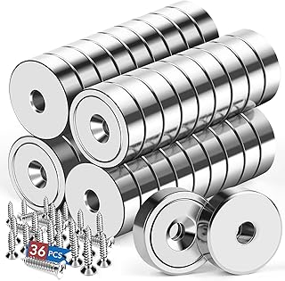 LOVIMAG 36Pcs Neodymium Cup Magnets, 20lbs Strong Rare Earth Magnets, Waterproof Pot Magnet with Countersunk and Screw Ideal for Tool Room,Science,Craft,Office-0.63x0.19inch