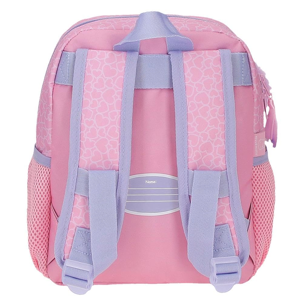Sac à dos d'école Hello Kitty Hearts & Dots, sac à dos rose pour enfant, en polyester, compartiment principal avec poche intérieure, bretelles larges, ergonomiques et rembourrées.